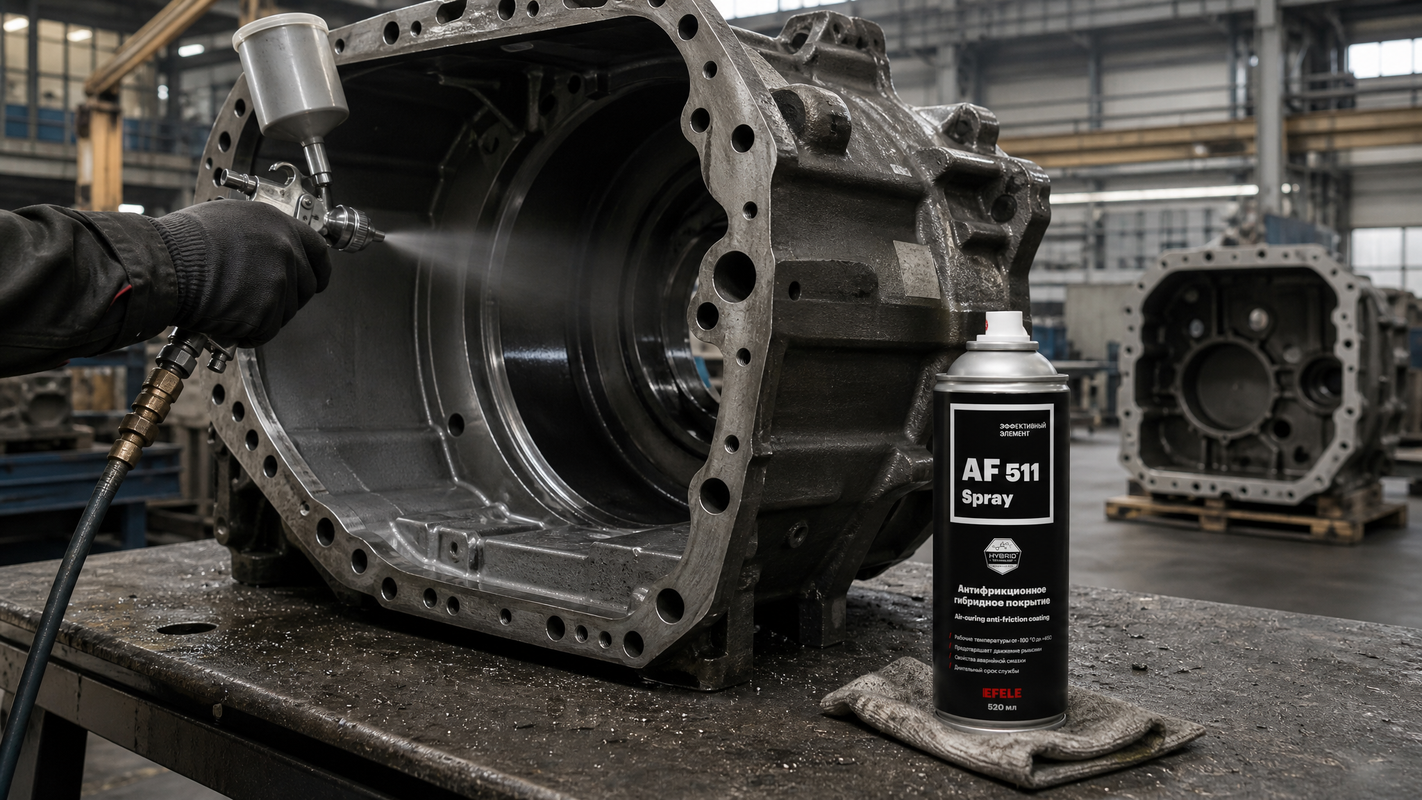 Рука в перчатке наносит EFELE AF-511 Spray на крупный узел.