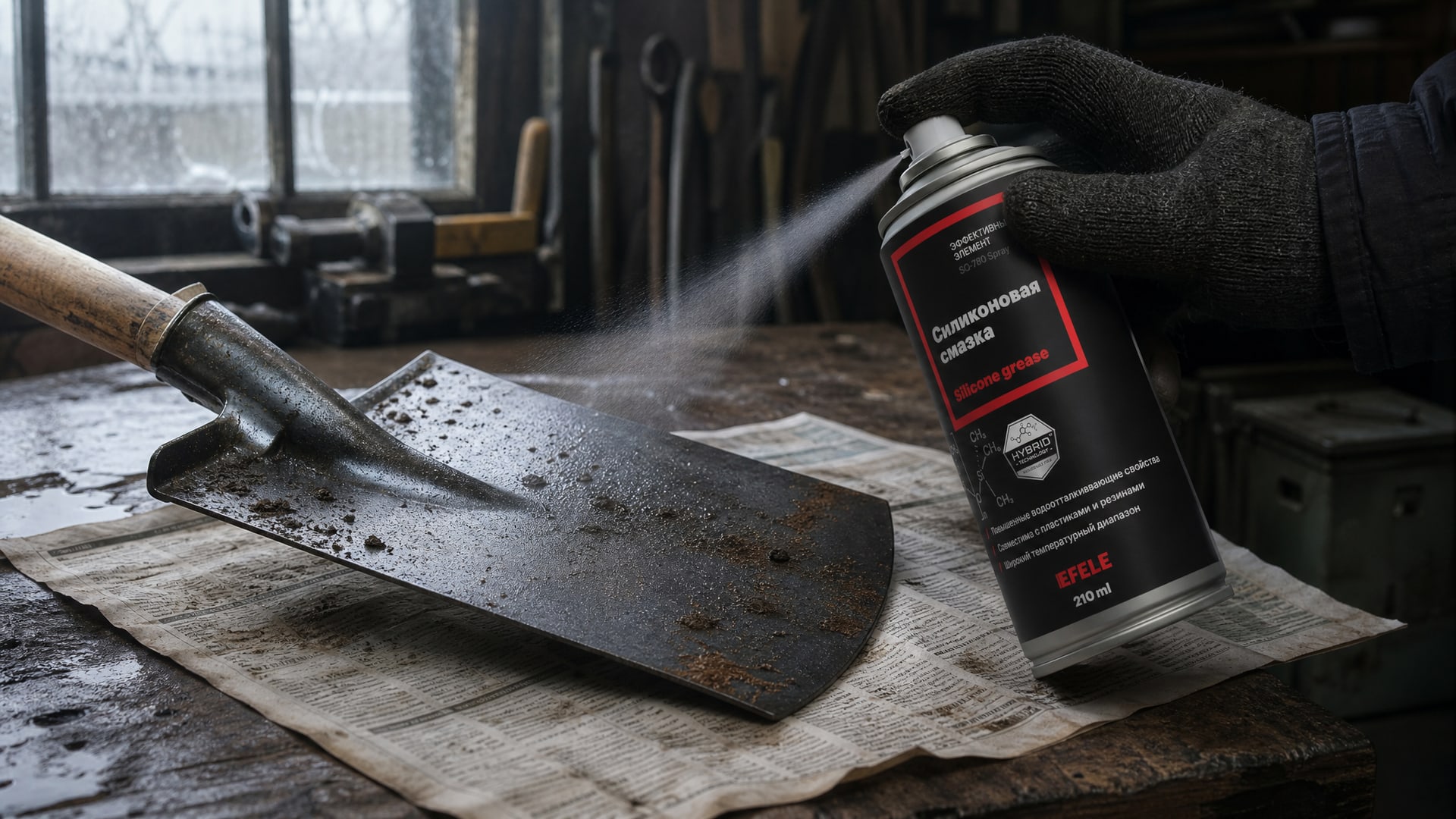 Нанесение EFELE SO-780 Spray (силиконовой) для хранения садового инструмента.