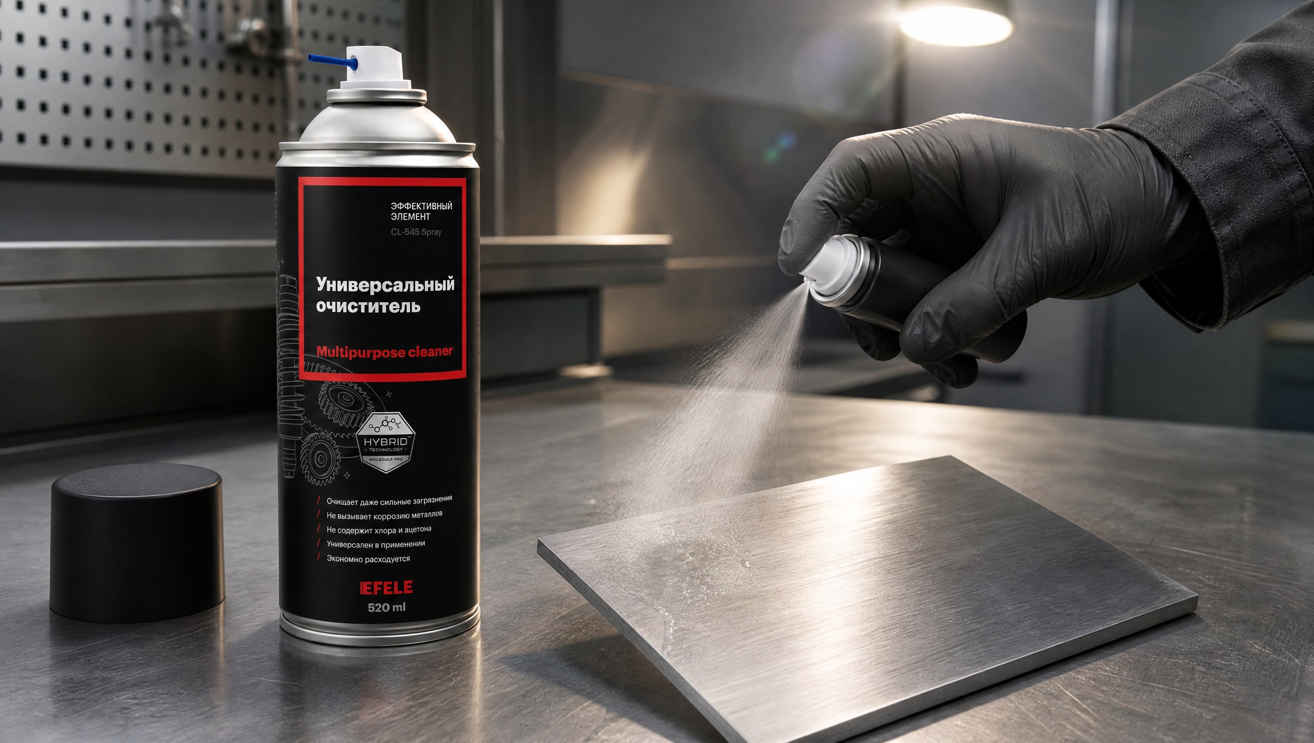 Подготовка поверхности: нанесение EFELE CL-545 Spray для очистки нержавеющей стали.