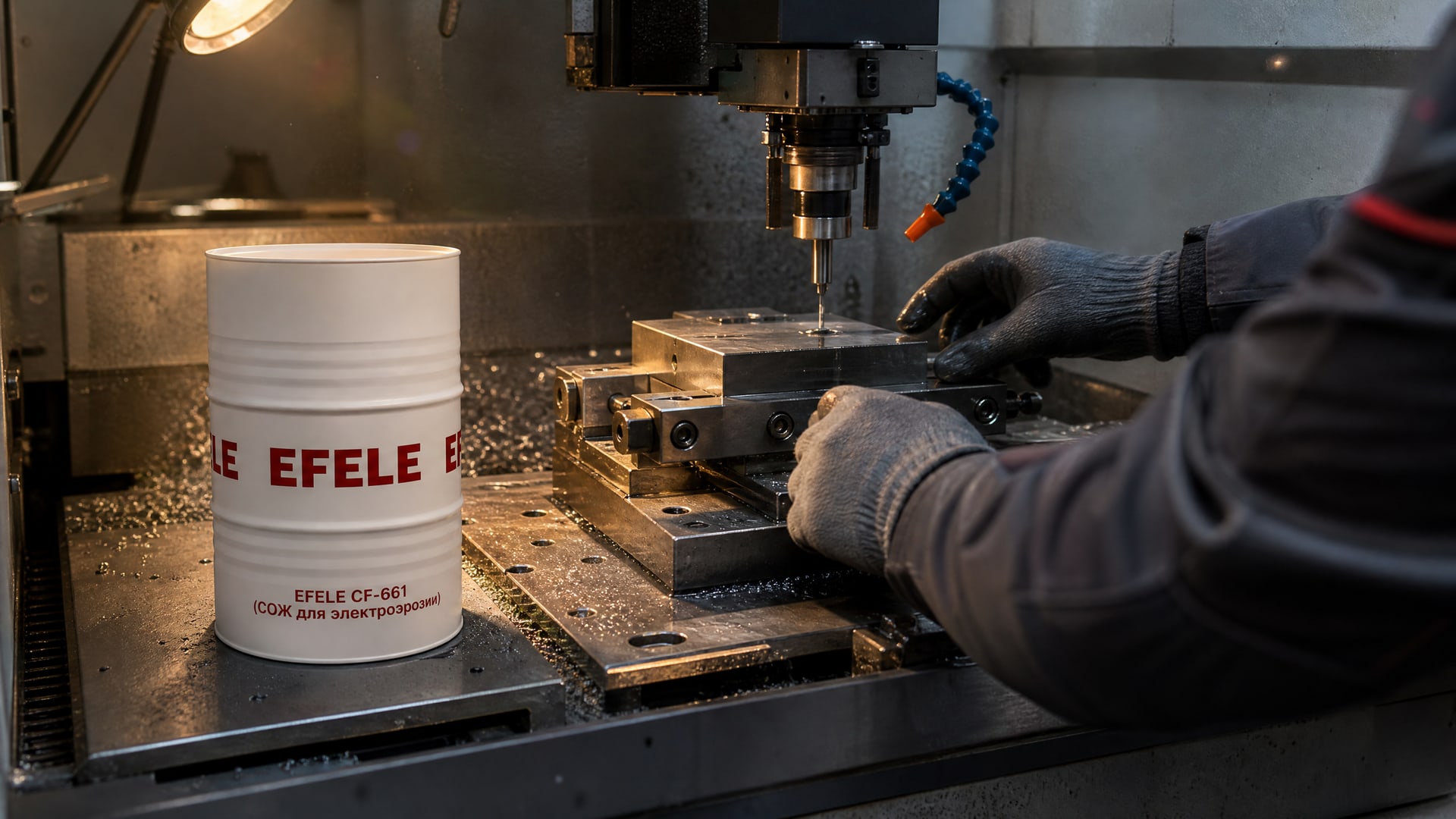 Нанесение EFELE CF-661 (СОЖ для электроэрозии) на обрабатываемую деталь.