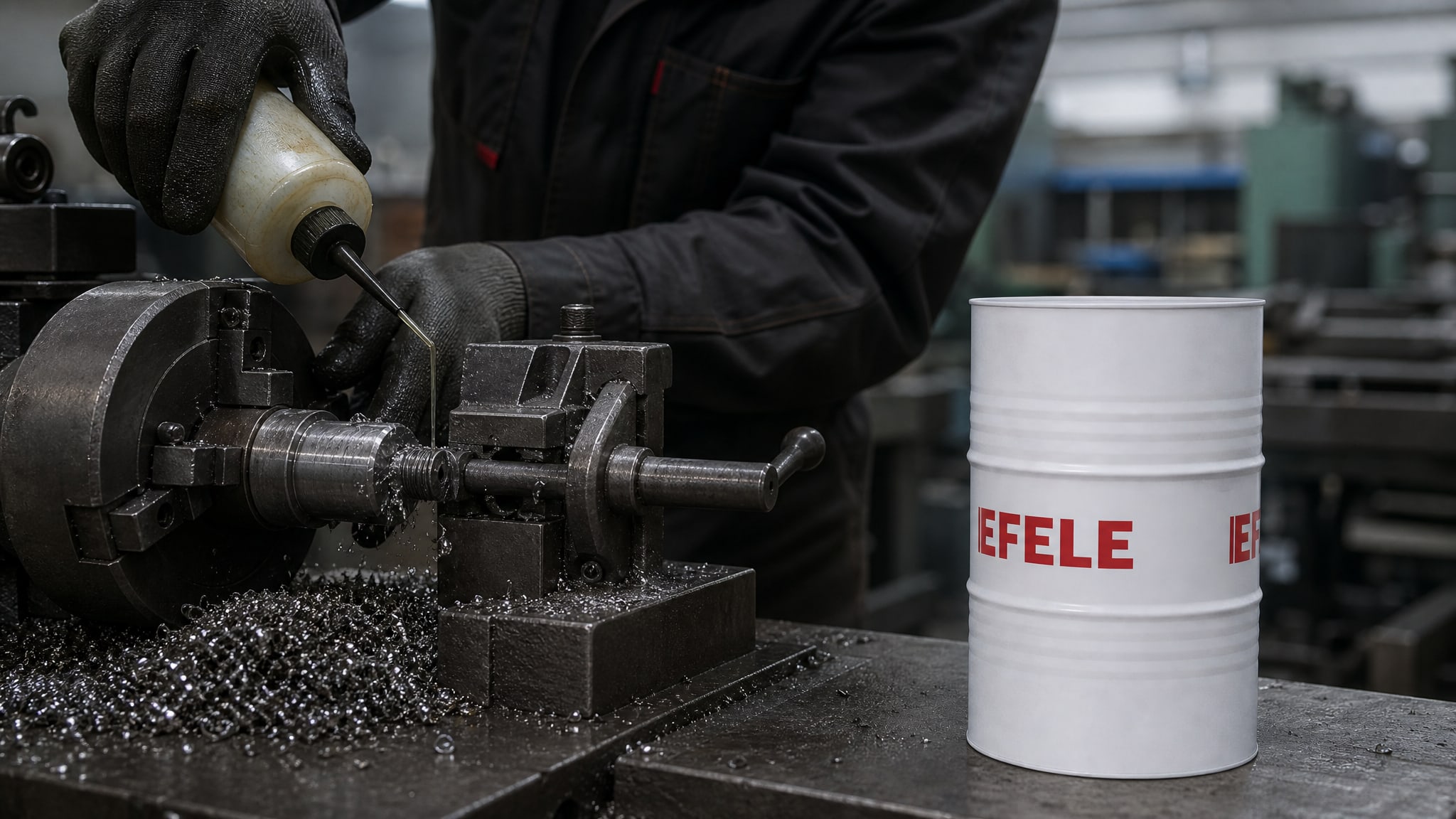Рука в перчатке наносит EFELE CF-632 (масляная СОЖ) на упаковку.