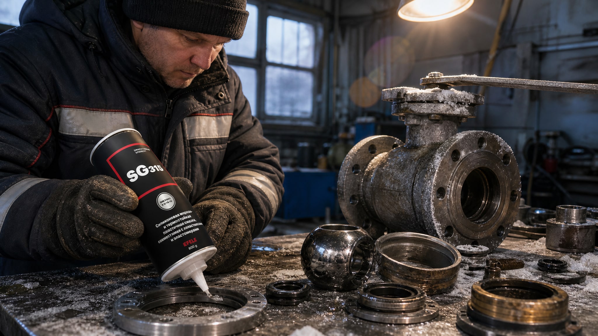 Нанесение EFELE SG-315 (силиконовая морозостойкая смазка) на шаровый кран.