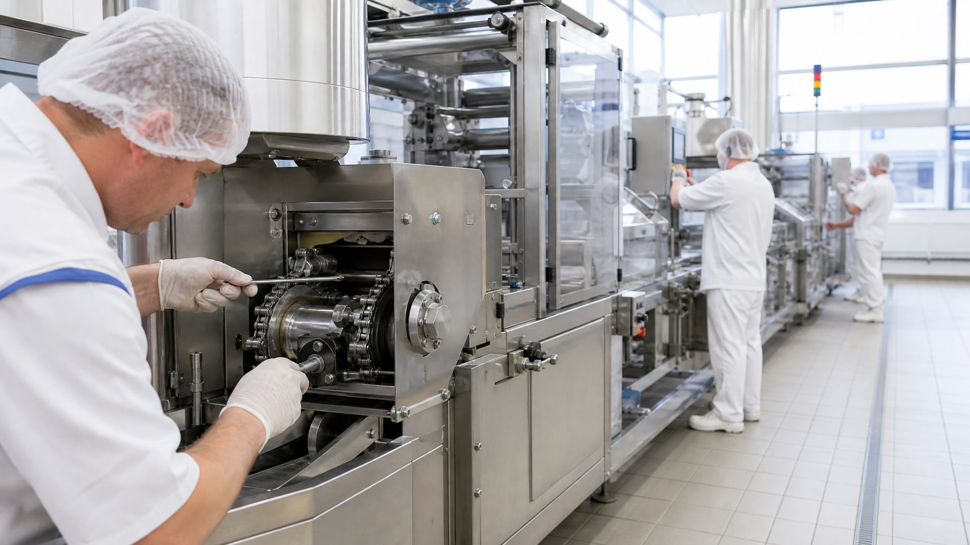 Производственная линия, где смазка контакт с продуктом происходит случайно.
