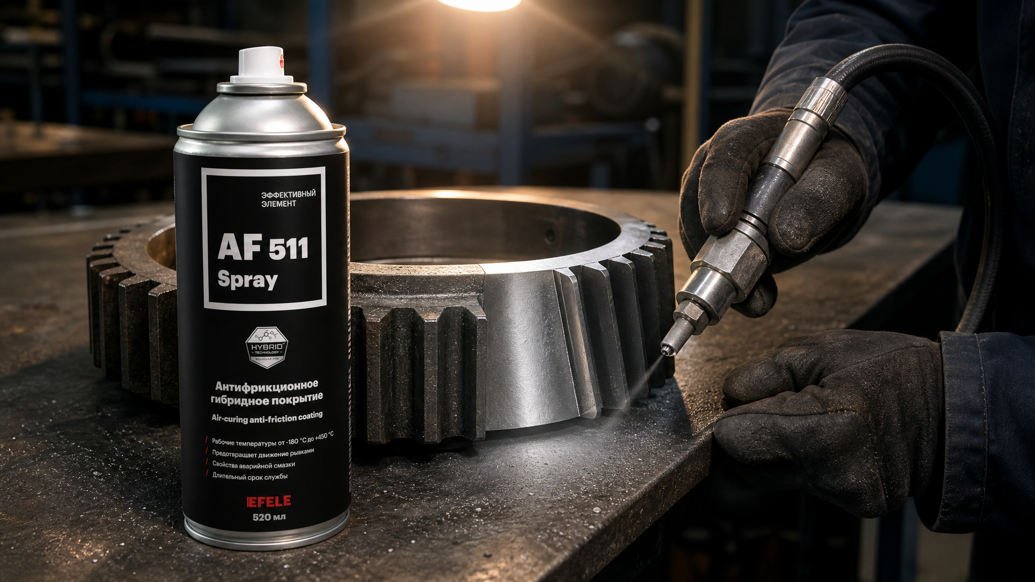 Нанесение состава EFELE AF-511 Spray на зубцы крана.